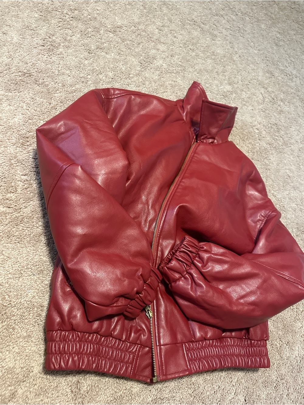 Edikted Red Faux Leather Bomber Jacket